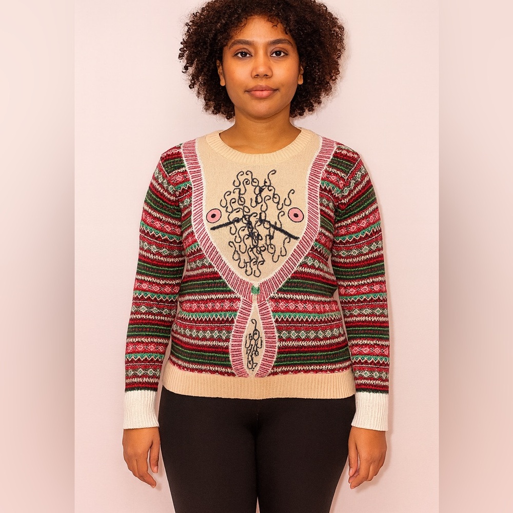 Colorful Patterned Crew Neck Sweater S NWT